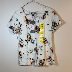lululemon athletica Cream and Brown Floral Short Sleeve Top
